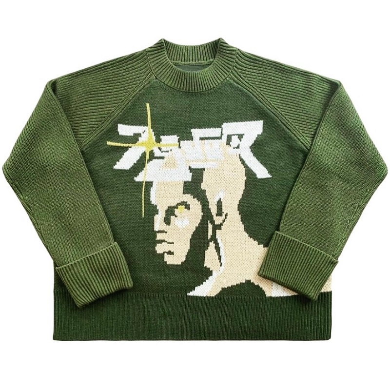 Hip Hop Gothic Portrait Print Pullover Streetwear Knitted Sweater Men Autumn Harajuku Cotton Sweater Women Oversized Sweater 240912CJ