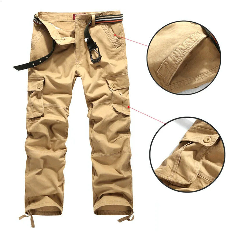 Men de cargaison Pantalon militaire Pant 100% coton kaki / vert / marron / grand taille 30-44 pantalon de long pour hommes 240912