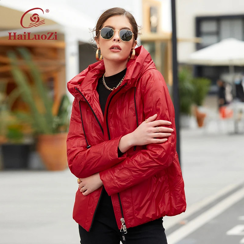 Hailuozi Spring Fashion Femmes enrober Short Slim Veste d'automne chaude Classic Couleur solide Bio Cotton Zipper Hood Parkas 7051 240910