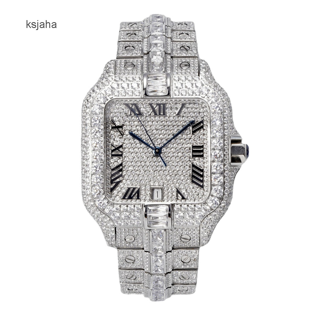 Pass Diamond Tester Custom Wrist Watch For Men VVS Iced Out Watch Buss Down Full Diamond Iced Out Luxury Square Quartz Watches gift