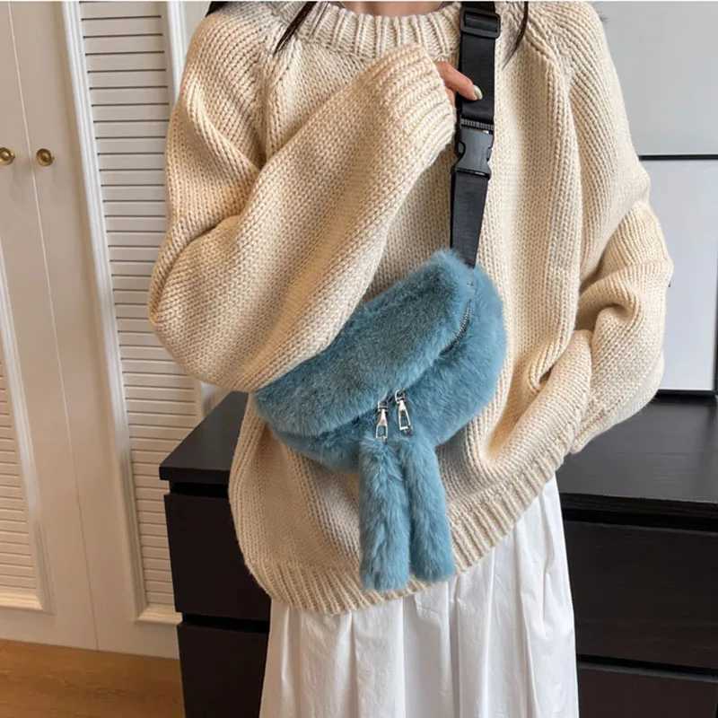 New Faux Rabbit Fur Fanny Pack Women Plush Waist Men Winter Female Travel Bum Hip Coins Phone Pouch Casual Chest Bag Z240912