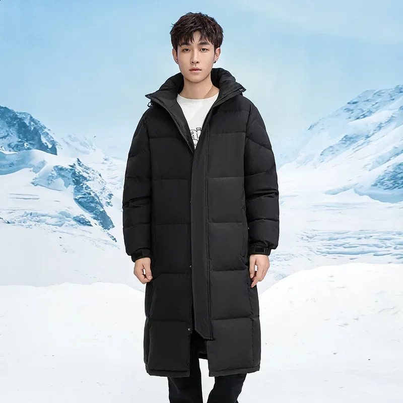 Winter Mens Long Duck Down Coat Mens Hoodie Thick Warm Casual Inflatable Jacket High Quality Mens Long Coat Clothing 4X 240913