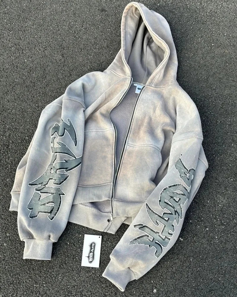 Street letter tie dye zipper mens sportswear retro printed hoodie Y2k couple streetwear clothing 240904