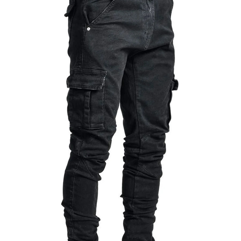 Jeans hommes pantalons de cargaison noirs multiples pantalons denim pantalones bleu slim fit overol hombre fashion streetwear pantalon 3xl 240902