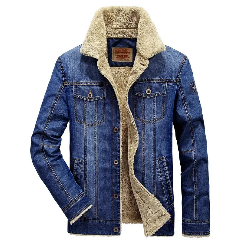 Winter Men Fleece Warm Denim Jackets Coats Jeans High Quality Male Casual Blue 6XL 240911Z