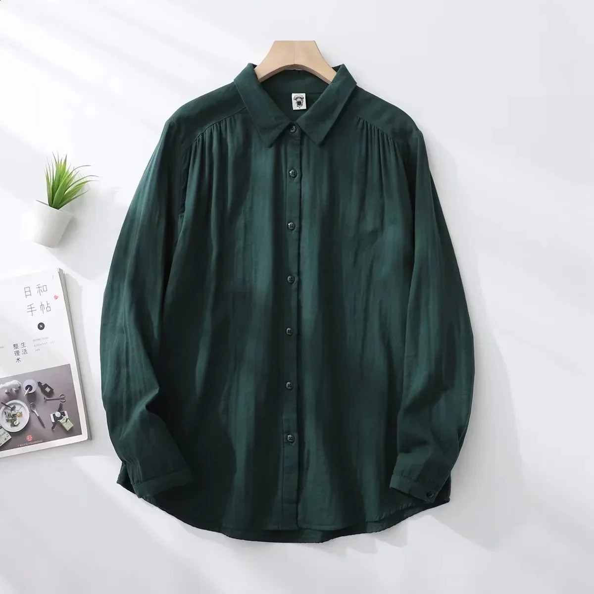 Coton 100% Coton Pure Shirt Forest Forest Style japonais Style court rétro à manches longues à manches solides à manches longues hautes 240914