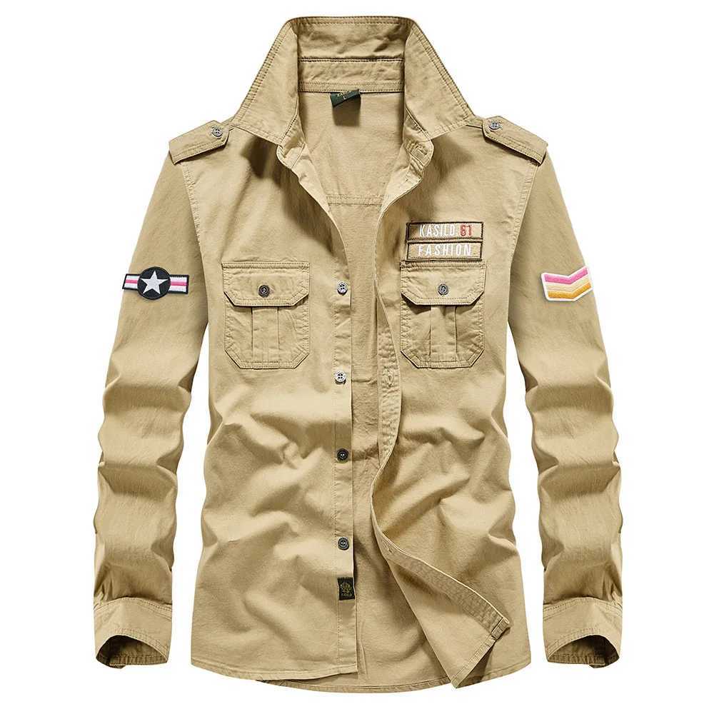 Oversize Mens Shirts Male Long Sleeve Overshirt 6XL Pure Cotton Embroidery Plus Size Military Casual Shirt Men Clothing Z240914