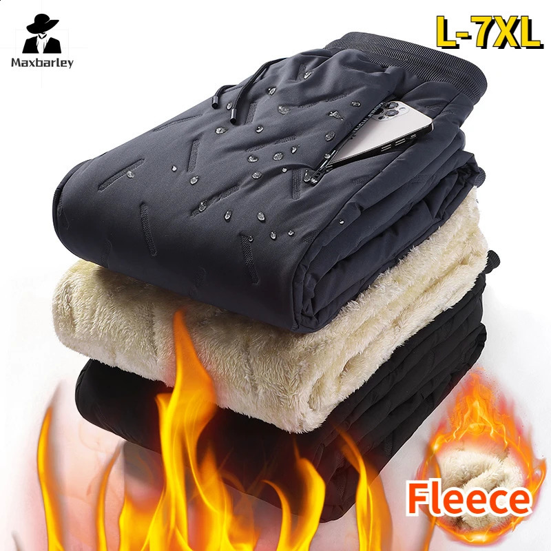 Winter Waterproof Cotton Pants Mens Plush Thick Wool Warm Sports Pants Casual Outdoor Ski Camping Cold-proof Mens Down Pants 240913