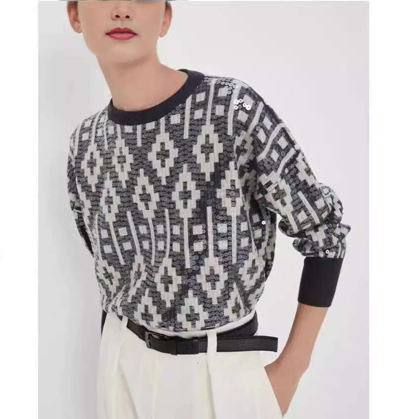 Best-seller Baorong printemps nouveaux vêtements haut étincelant col rond sweat à capuche tricoté Fair Island pull femmes 8 Ddmylion