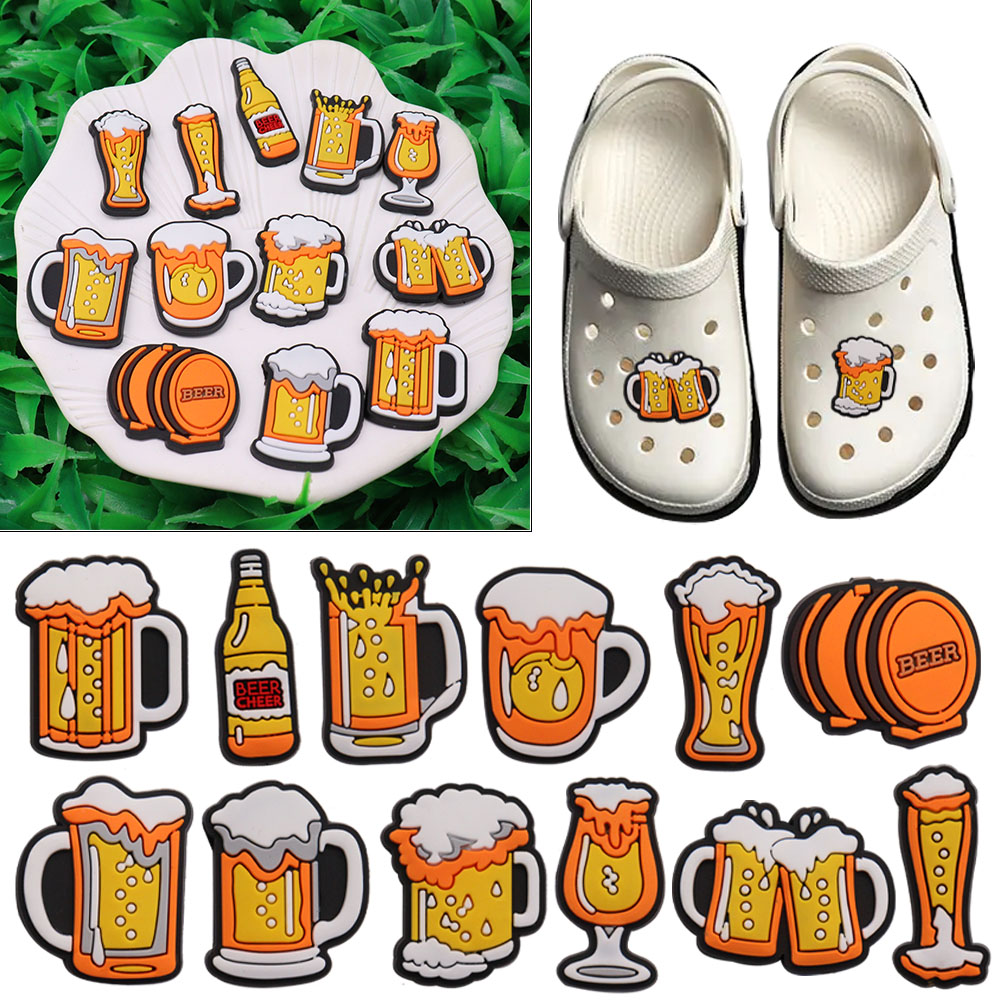New Arrival 1-12Pcs Beer Cheers Adult Sandals Shoes Buckle Charms Accessories DIY Backpack Kids Party Present