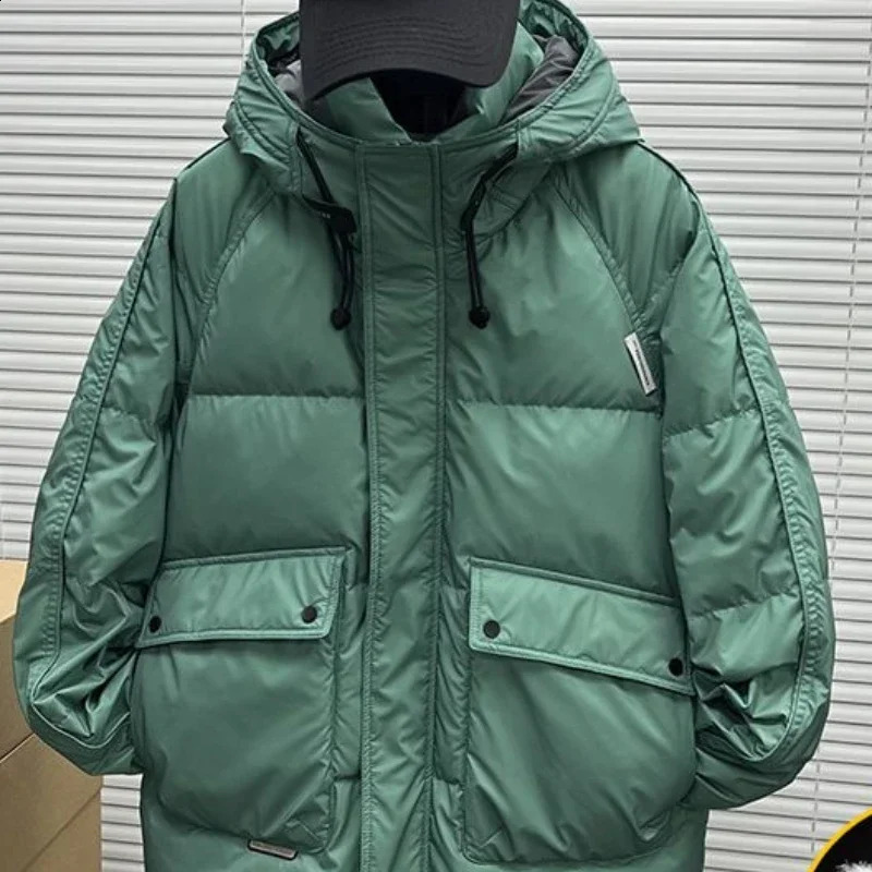 Mens down jacket winter trend handsome thick warm hooded casual short jacket youthful trend ordinary outdoor park 240913