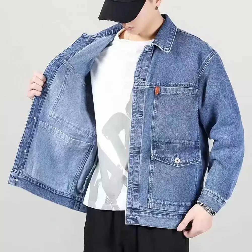 Veste d'automne pour hommes à la mode veste en denim veste de couleur solide