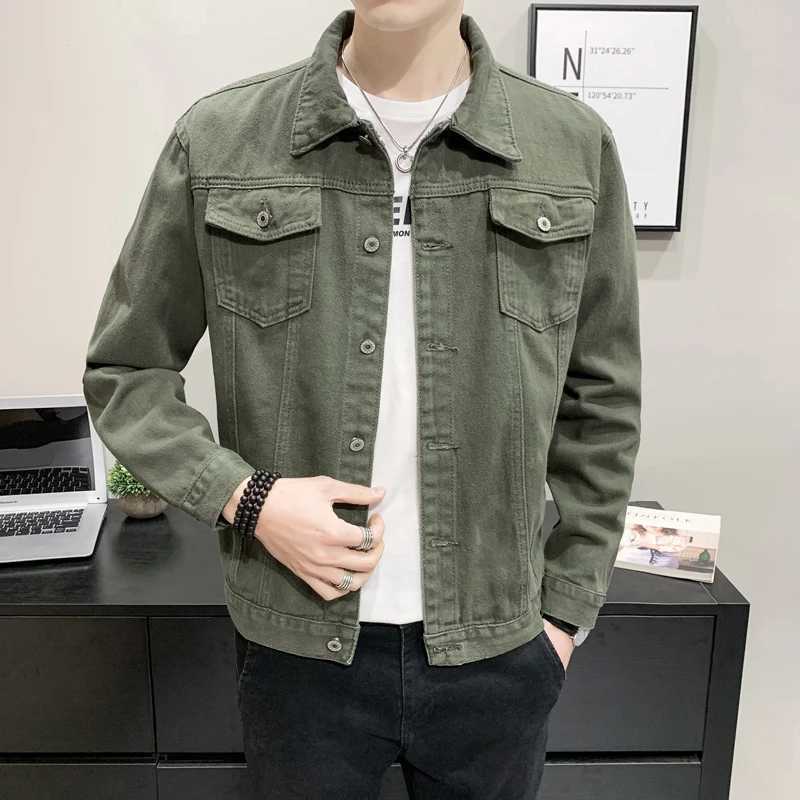 Spring and autumn new mens denim jacket street casual slim fit cotton denim jacket military green red fashionable mens denim jacket W240914