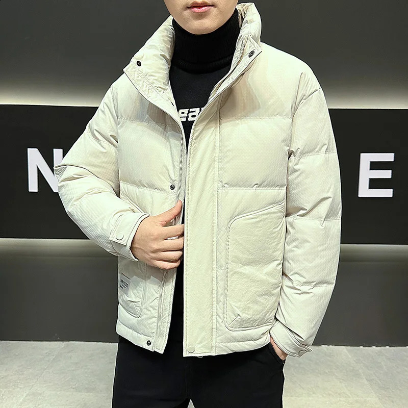 Winter Mens Top Inflatable Jacket Solid Color Casual White Duck Down Jacket High Quality Loose Thick Warm Parkes Clothing 240913