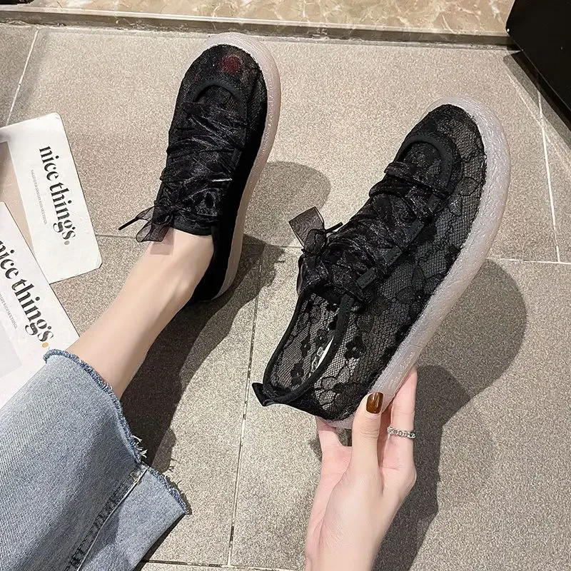 Lace Mesh Up Breathable Canvas Women Footwear Flat Ladies Casual Sneaker Cotton Offers Solid Loafers Shoes Fashion 2024 1d99 9cb0 7960