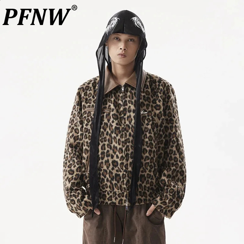 PFNW American Leopard n Lapel Short Woolen Jacket Mens Trendy Hiphop Niche Denim Tops Street 2024 Autumn 28W4937 240911Z