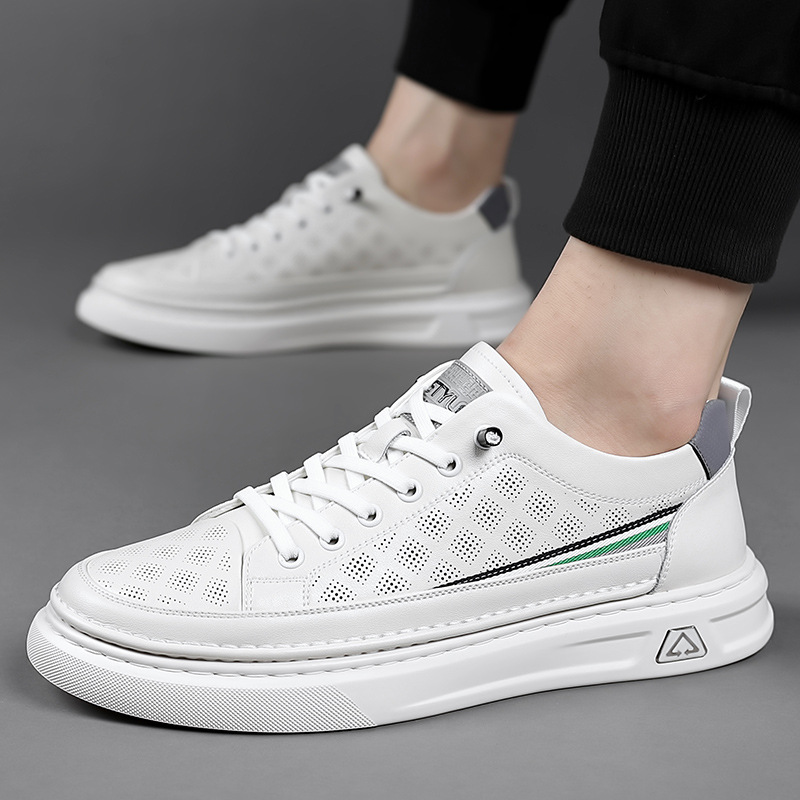 Men Shoes New For Men Genuine Leather Casual Trend White Flat Skateboard Shoes Breathable Slip On Sneaker Breathable Footwear