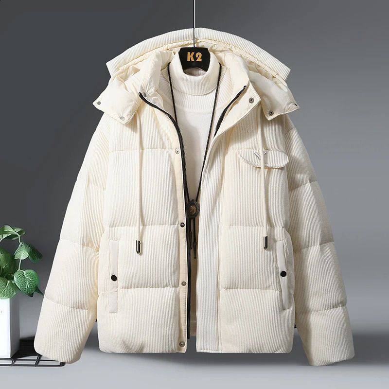 High quality winter mens casual top hooded 90% white duck down jacket loose windproof and warm puff jacket clothing 240913