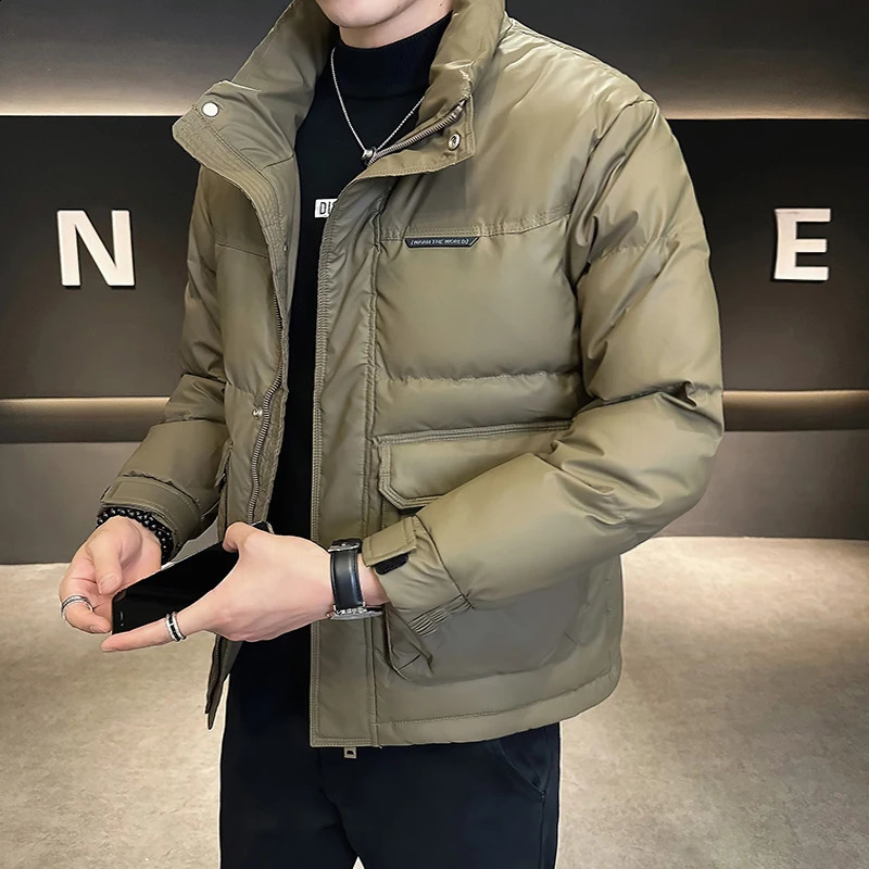 Mens Winter Short PU Leather Down Jacket Mens Thick Warm Solid Coat Mens White Duck Down Coat P443 240913