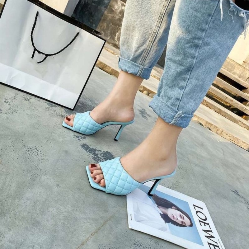 2022 new square head outer wear net red high-heeled stiletto open-toe one-word slippers large size 43 sandals women