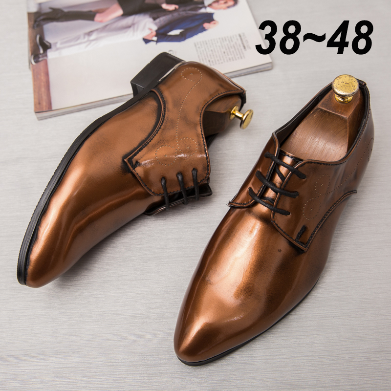 Mens Casual Patent Leather Gold Derby Oxford Dress Party Night Club Red Suit Wedding Stylish Business Formal Shoes Loafe 2c8e