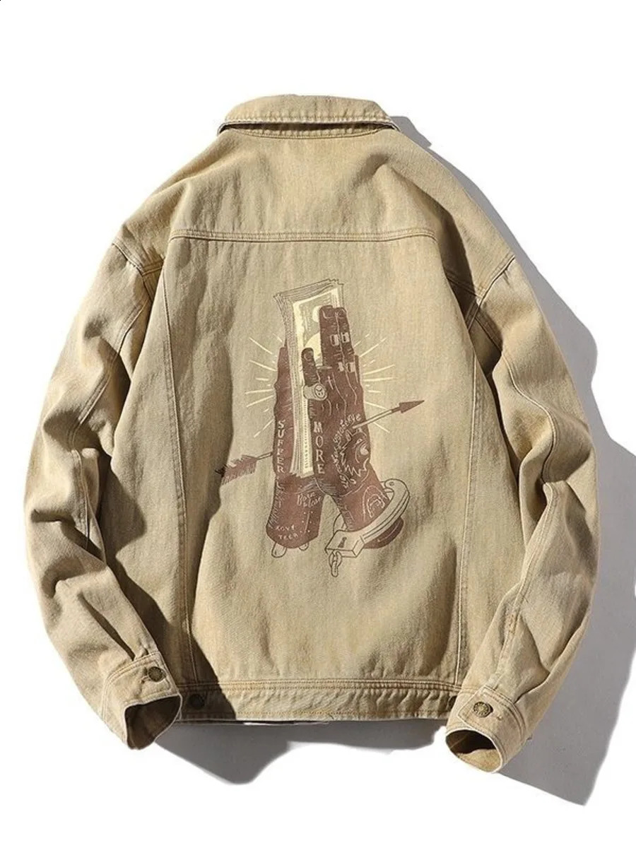 Spring Autumn Denim Jacket Men Vintage American Hip Hop Loose Cargo Y2k Streetwear Casual Bomber Coats Outerwear 240913