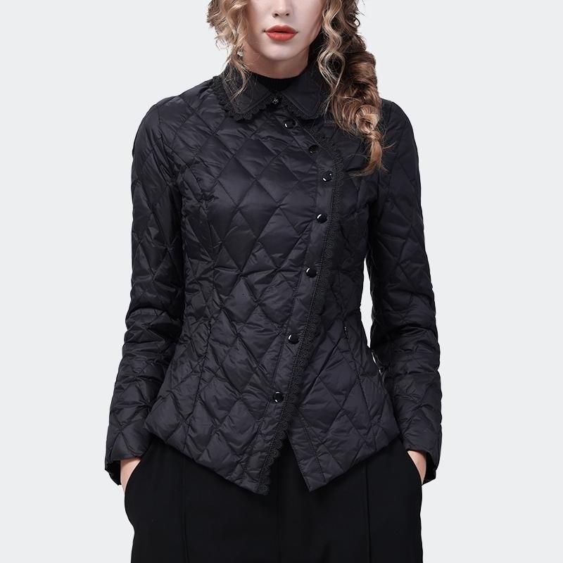 Spring Autumn Women Short Lace Doll Collar With Highgrade Thin Slim Waist Cottonpadded Coat Female Down Jacket 240910