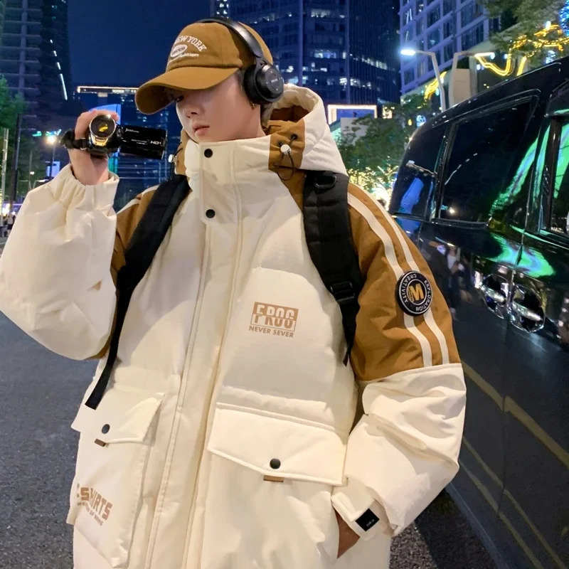 YEAE Mens Winter Down Jacket Teen Thick American Contrastive Color Workwear Trend White Duck Down Jacket Clothing Jack 240913