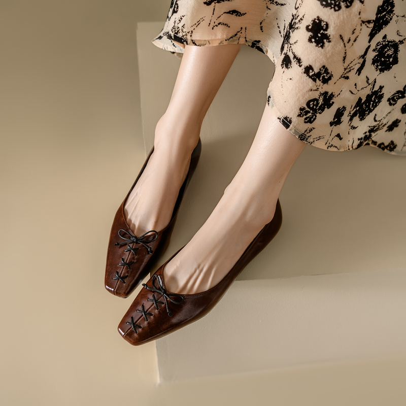 2024 NEW Spring Loafers Genuine Leather for Square Toe Low Heel Women Pumps Slip-on Black ladies Shoes dbc6 63