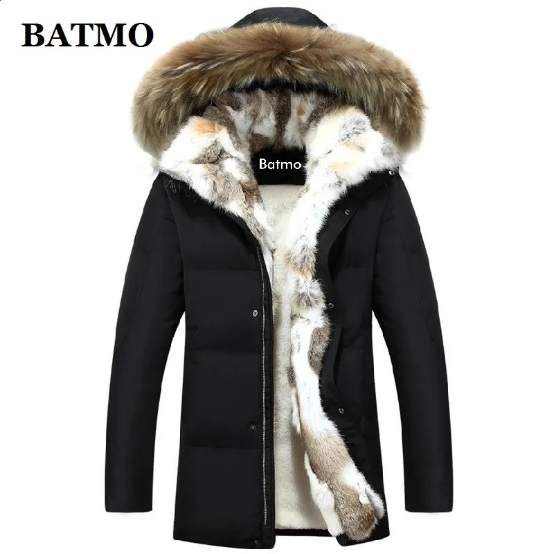 BATMO ly arrived winter rabbit fur collar 80% white duck down hooded jacket for men S-5XL size 240913