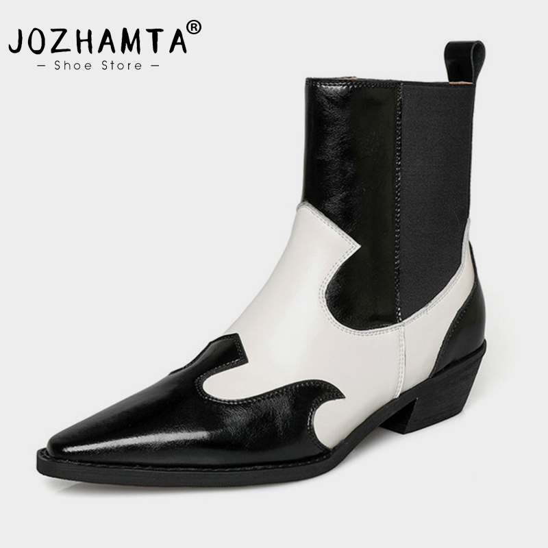 Jozhamta Taille 34-43 Retro Western Femmes Bottes courtes Chaussures en cuir authentique Femme Fashion Office décontracté Lady Automne hiver