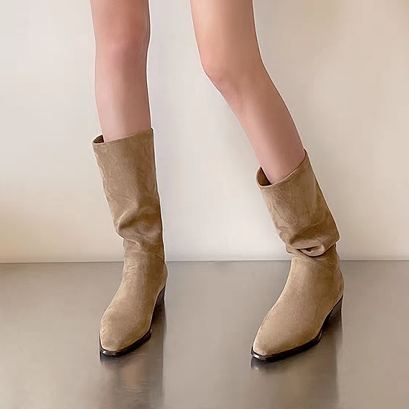 Boots 2024 Knee-ig Western Autumn Women Winter Cow Suede Leater Quality Office Ladies Casual Soes Woman New Female Boot M260805