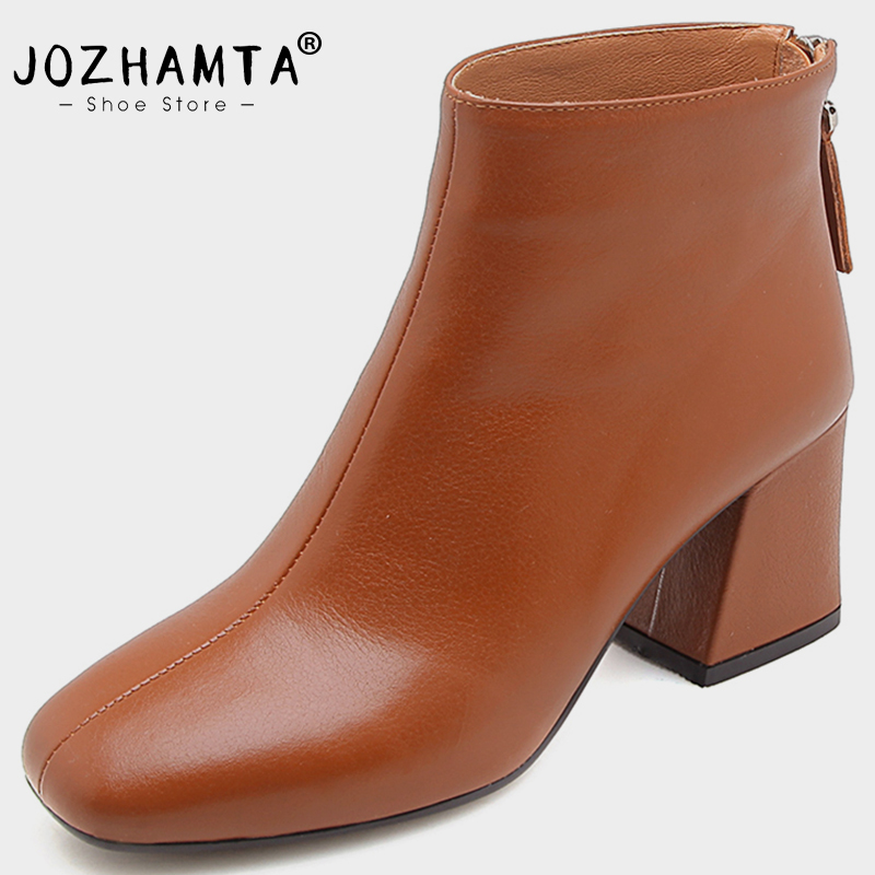 Jozhamta taille 33-40 femmes bottines de la cheville réel bloc de cuir hauts talons automne chaussures hiver 2025 bureau décontracté bootties cou