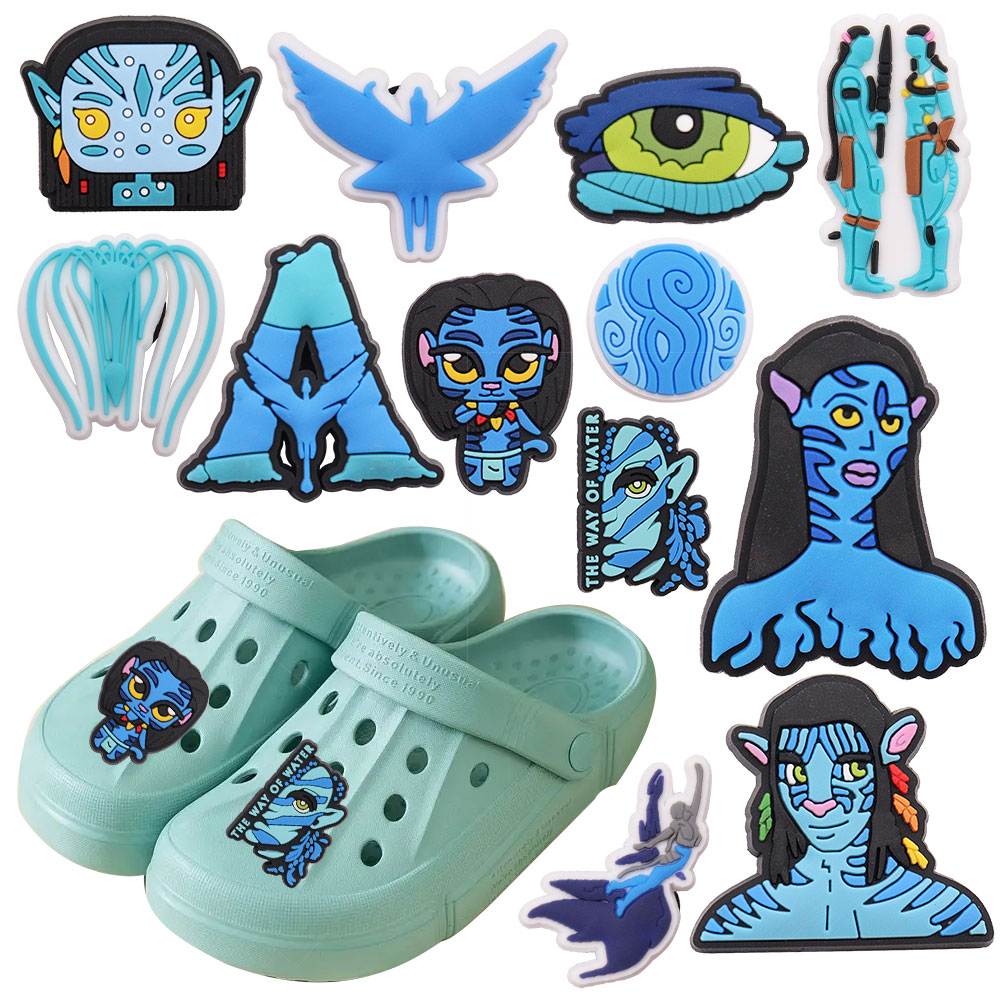 New Arrival 1-12Pcs Blue Avatar Na'avi Character Sandals Shoe Buckle Charms Adult Accessories DIY Party Gifts