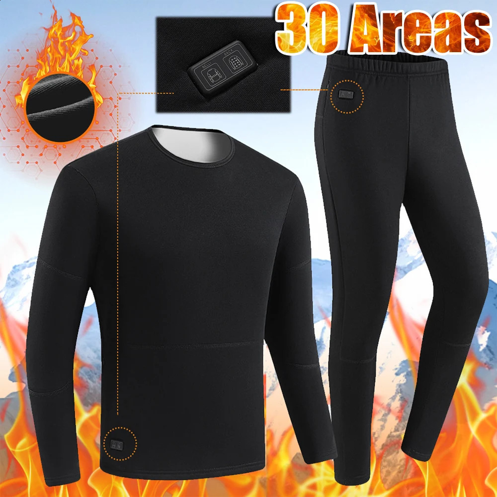 30 zone heating underwear mens USB electric heating outdoor skiing suit womens underwear winter pants set 240914