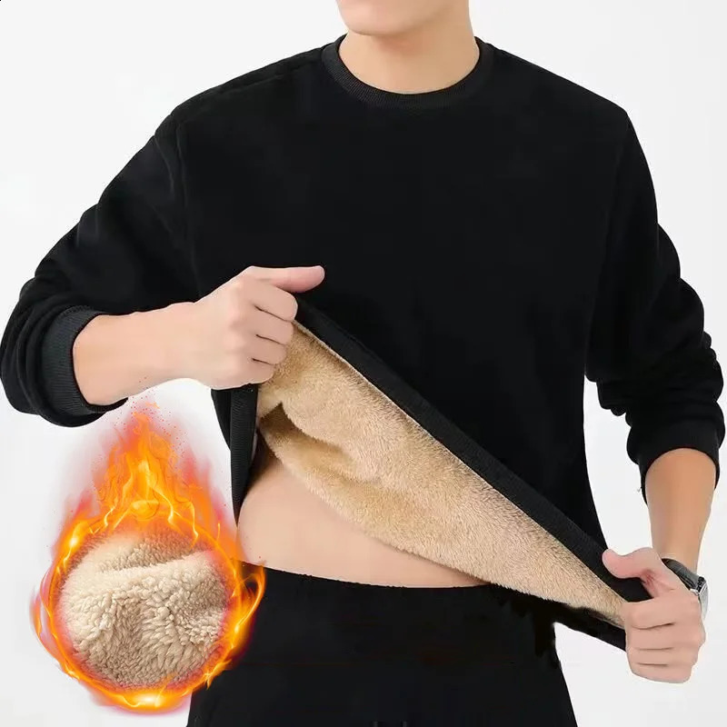 Men Fleece Thickened T-Shirt Thermal Underwear Tops Slim Bottom Warm Clothes Autumn Winter Thermo Pullover Long Sleeve Base Tee 240913