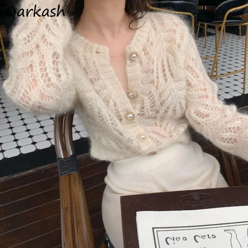 Fluffy Cardigan Women Summer Thin Sunproof Knitted Tops Solid Hollow Out Simple Casual Soft Loose Sweater Allmatch Faddish 240904
