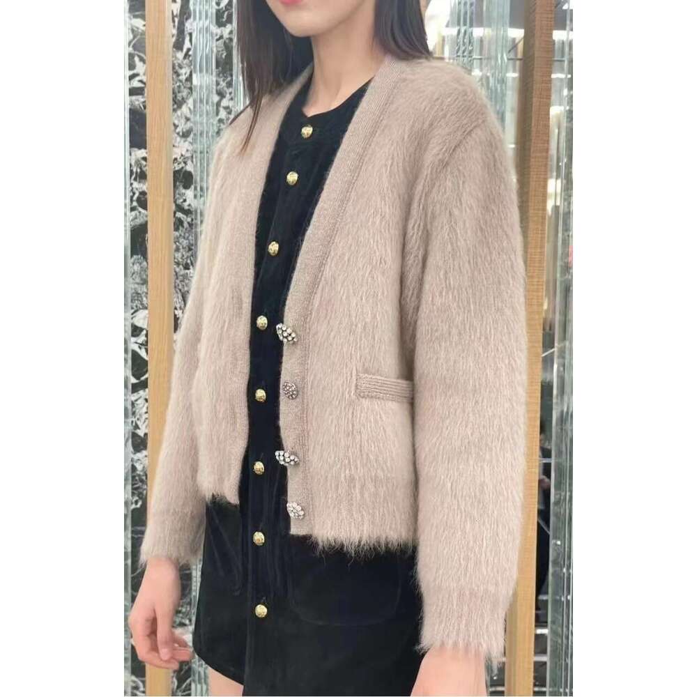 Best-seller RIXO CLANE Automne et hiver Nouvel article Luxe léger Haut de gamme Sens Mohair Col en V Cardigan tricoté Veste pull texture pour fem