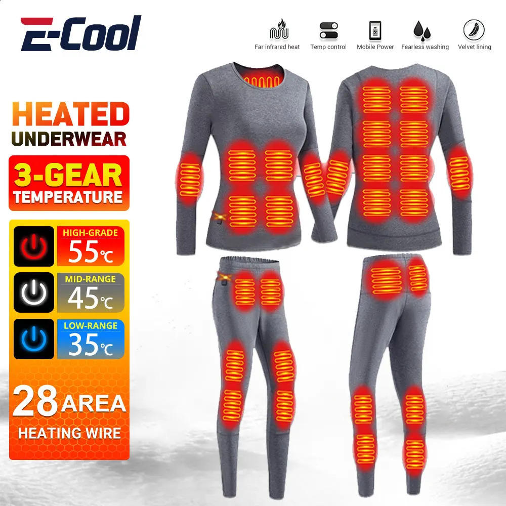 28 zone womens underwear mens winter outdoor camping USB electric heating skiing underwear outdoor hiking S-5XL 240914