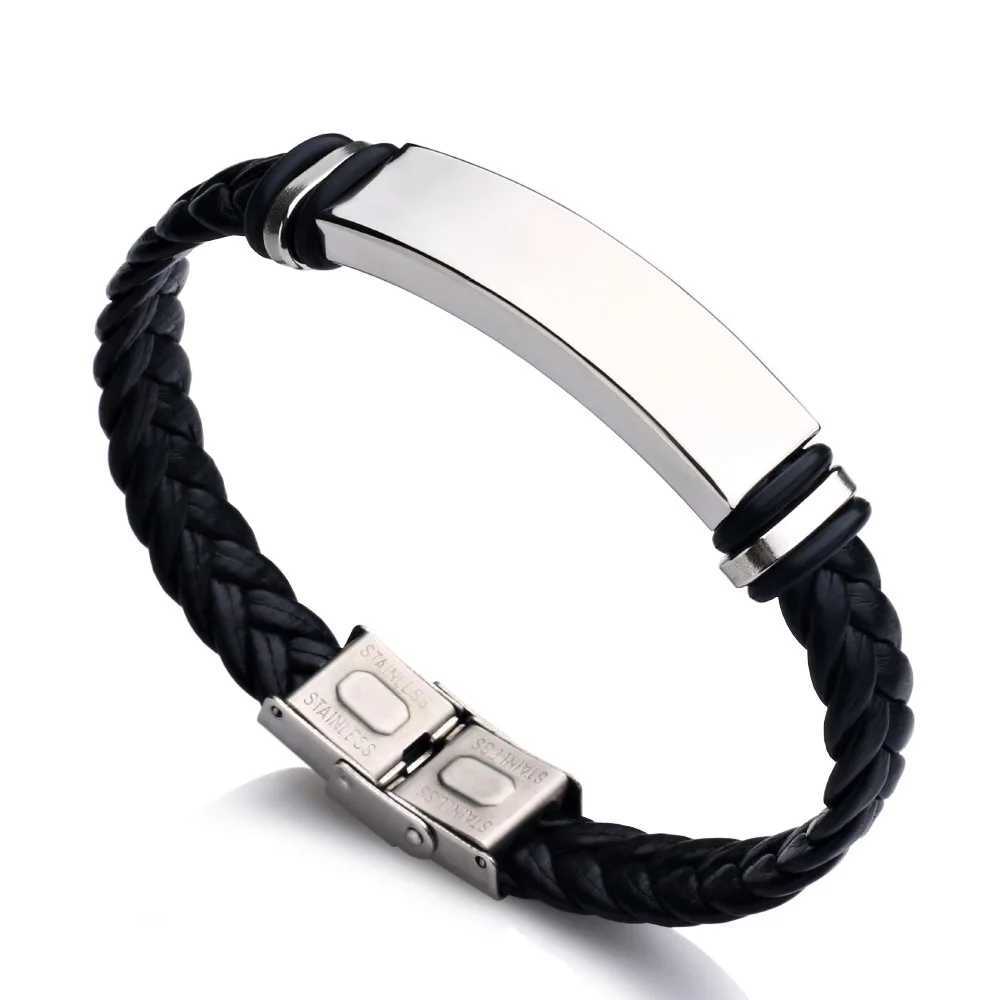 2024 Tendencia Charm Jewelry Acero inoxidable Pulsera de cuero trenzado liso Prailizador de acero de titanio clásico para hombres y mujeres W240914