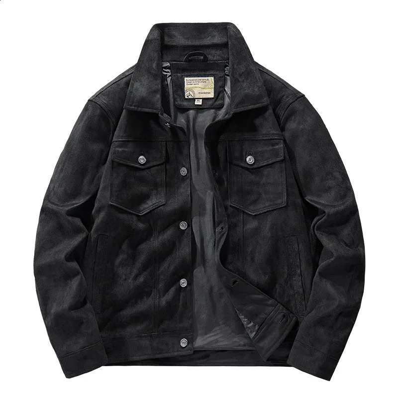 Retro Mens Brown Pilot Artificial Suede Jacket Spring Autumn Freight Jacket Light Collar Casual Jacket 240906 L260612