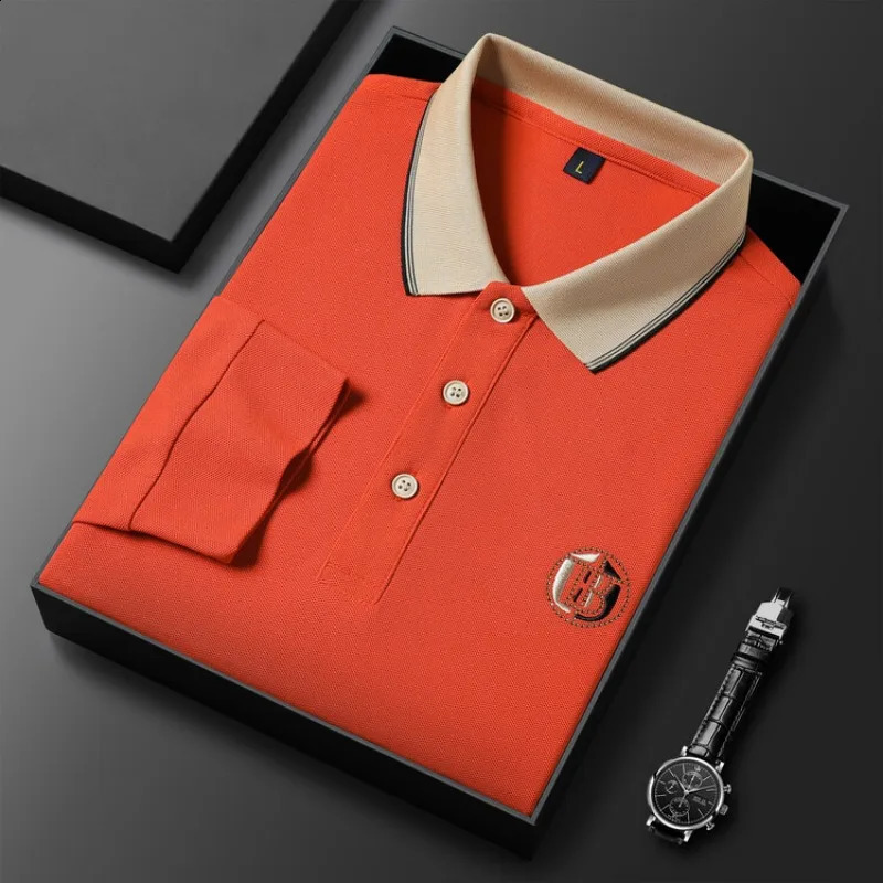 2023 Mens Lapel Longsleeved Polo Shirt Fashion Embroidery Casual Loose Breathable Tshirt 240910Z