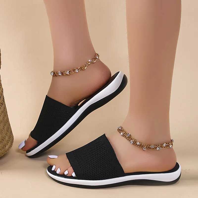 Summer Women Slippers Mesh Breathable Soft Wedge Shoes Solid Color Slip On Platform Sandals Lady Fashion Beach Slides Sandalias M240914