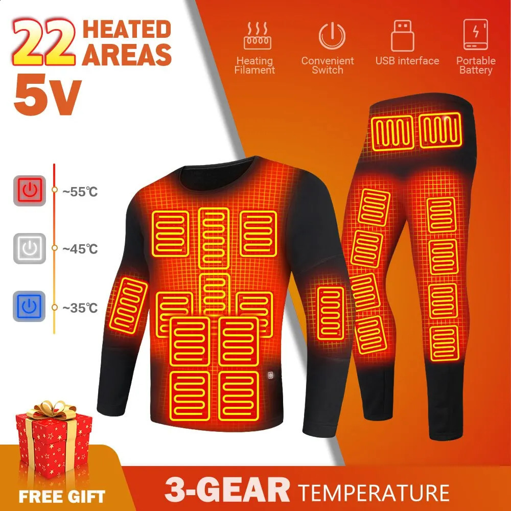 28 Zone Winter Heating Underwear Set Ski Warm Jacket USB Electric Mens Warm Top 240914
