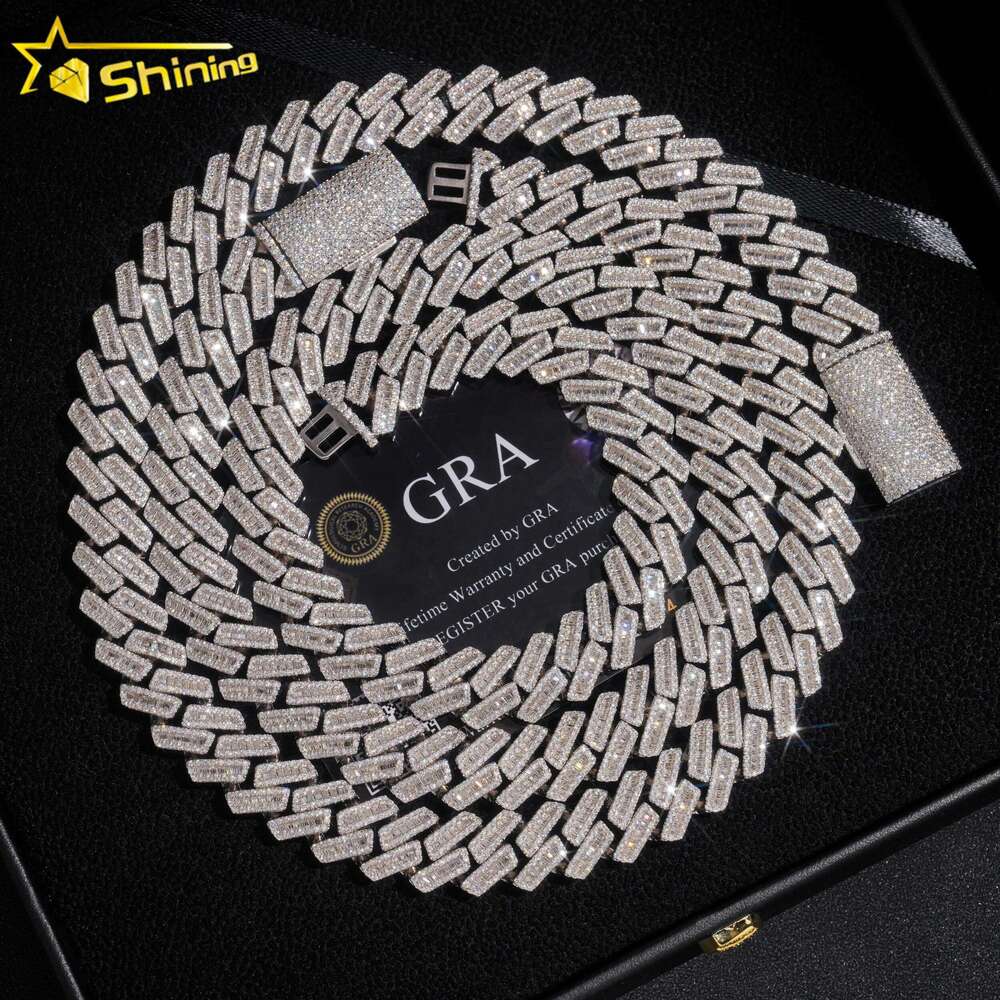 Necklace Jewelry Cuban Link Moissanite Chain Custom Vvs Moissanite Diamond 20MM Rhombus Iced Out Sterling Sier Pass Diamond Test Hip Hop Chains f