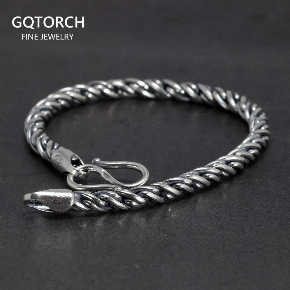 4mm genuine Viking 925 sterling silver hand woven chain bracelet suitable for mens and womens retro punk style 240914