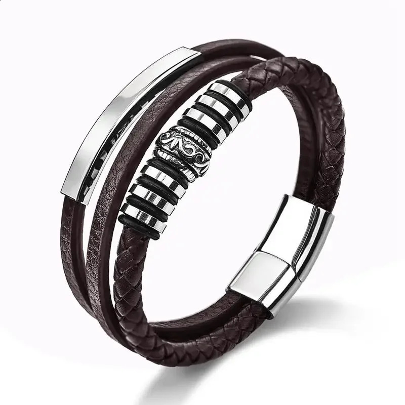 Bracelets en cuir à la mode à la mode classiques en acier inoxydable multicouche bracelets à corde tressés pour hommes et bracelets pour femmes c