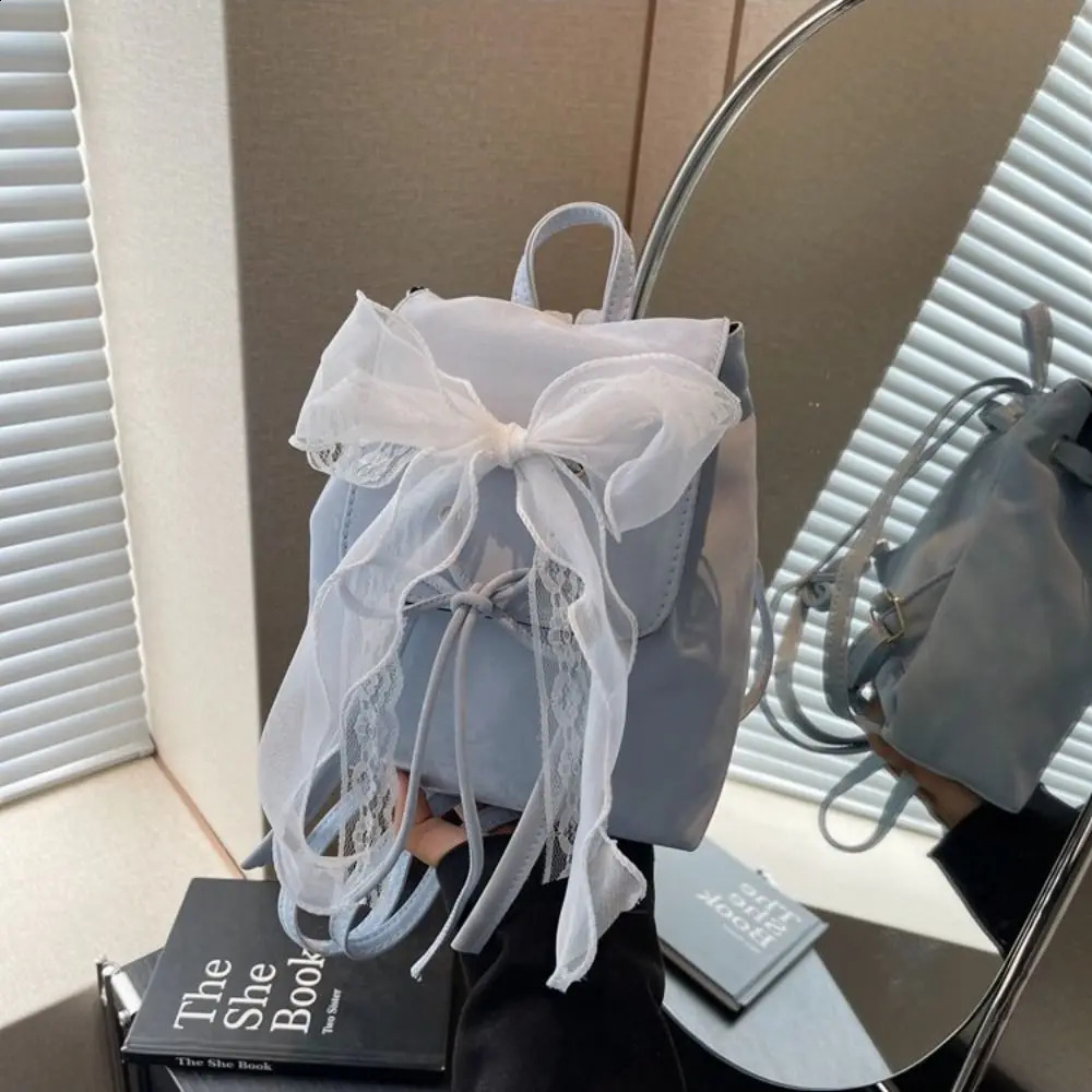 Sim semplice borsa per zaino in pizzo coreano Borsa da scuola Y2K Borsa a tracolla per pausa argento in pelle PU PU PUA PER DONNE 240912