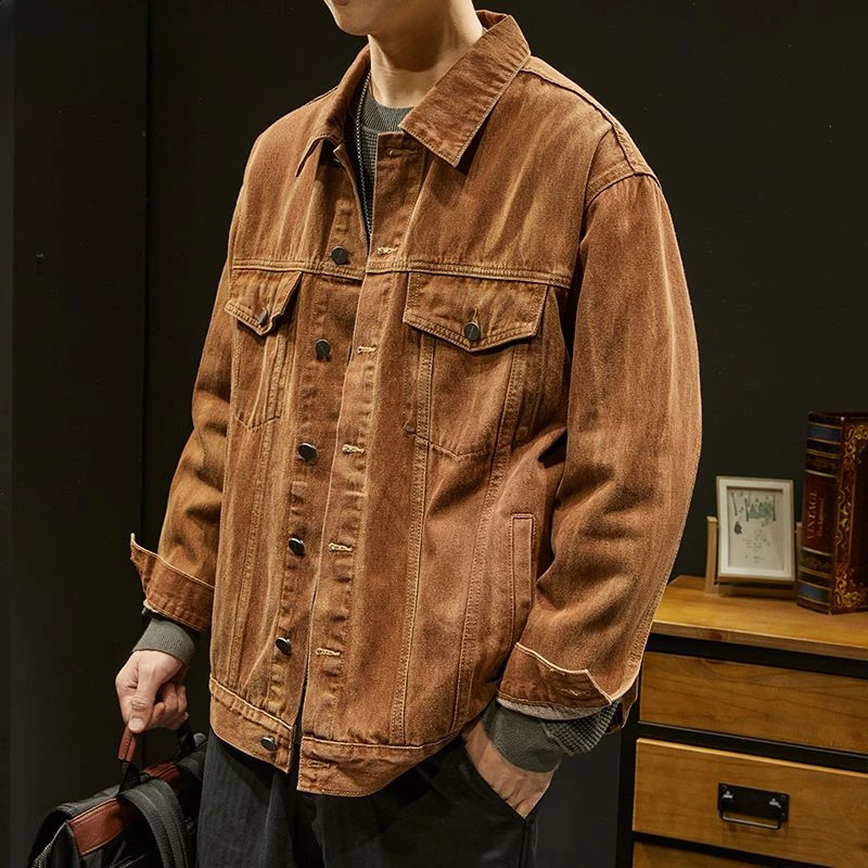 2023 Men Spring Autumn Solid Color Denim Jackets Mens Loose Single Breasted Coats Male Long Sleeve Casual Outerwear D534 240911Z