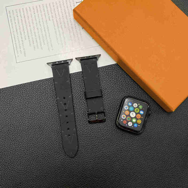 Luxury Smart Straps designer Apple Band 38 40 41 42 44 45 49 mm Black embossed s Strap Wristband For I 8 7 6 5 4 SE Designer bands Q260612